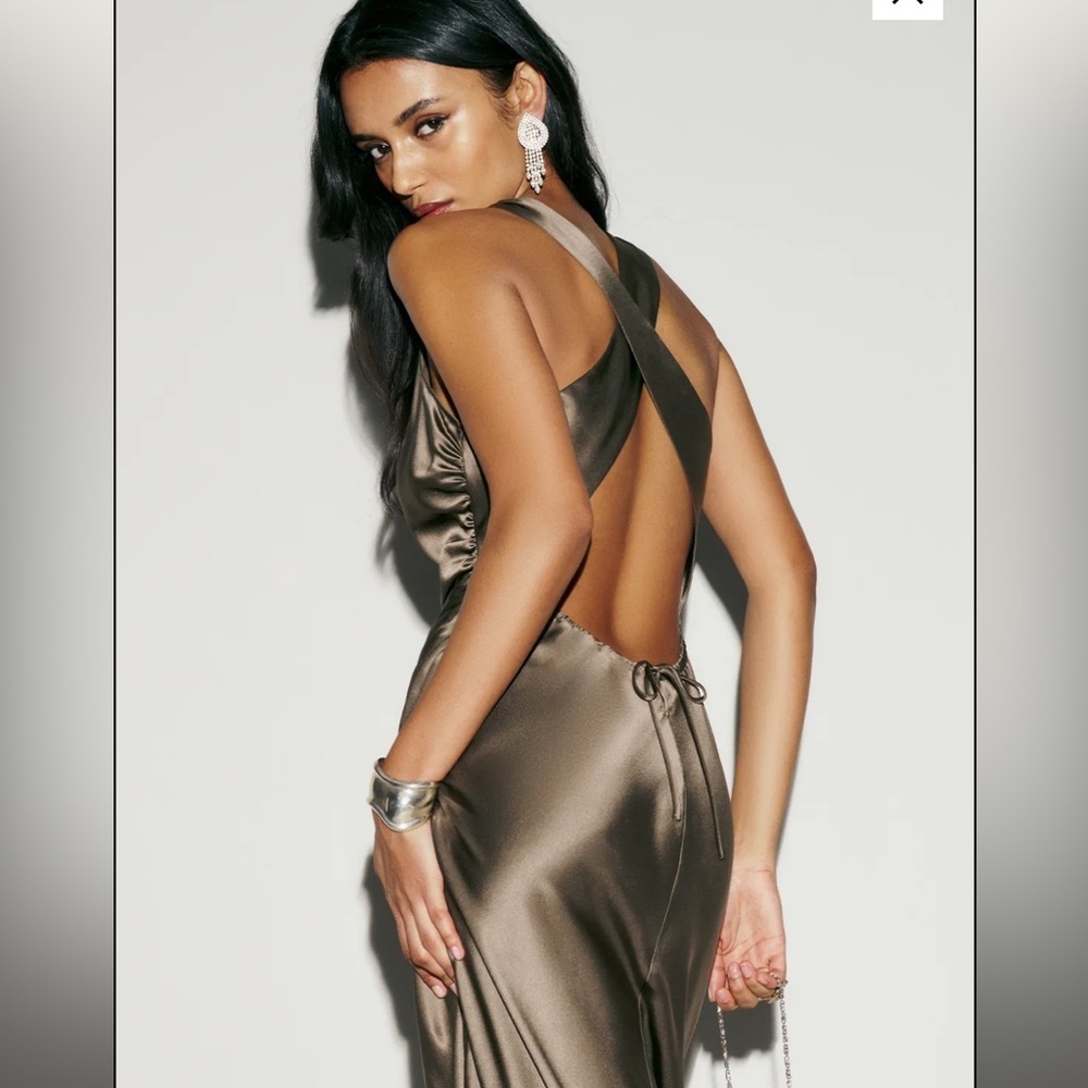 Reformation Elegant Satin Evening Gown Anaiis Silk Dress Morel NWT size 8 New - Picture 3 of 13